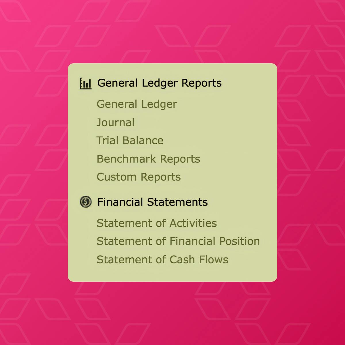 Multiple types of customizable reports available in Daxko's nonprofit accounting software.