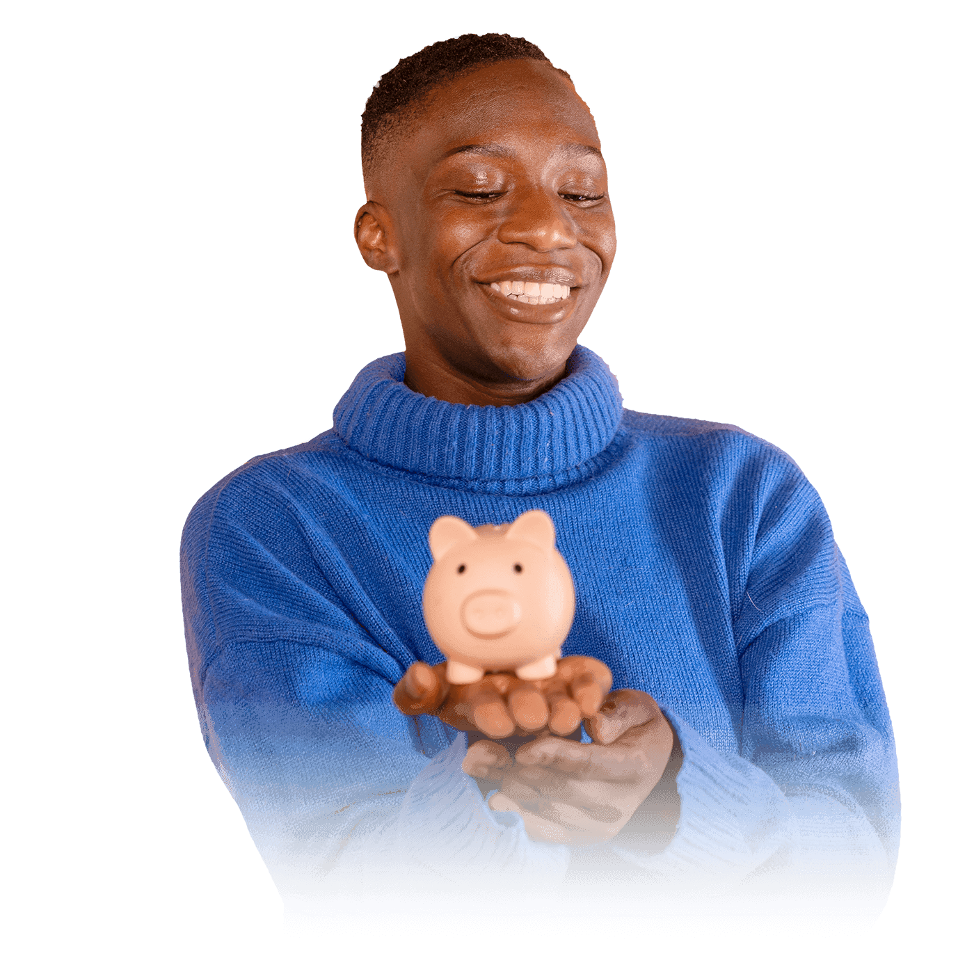 A smiling boy in blue dress holding piggybank in his hand, to showcase fundraising software for nonprofits