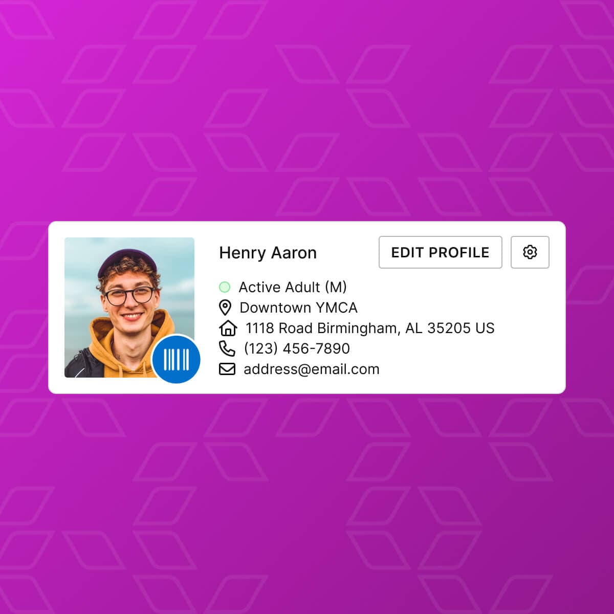 User profile of Henry Aaron on Daxko's membership management software, highlighting personal details and insights.