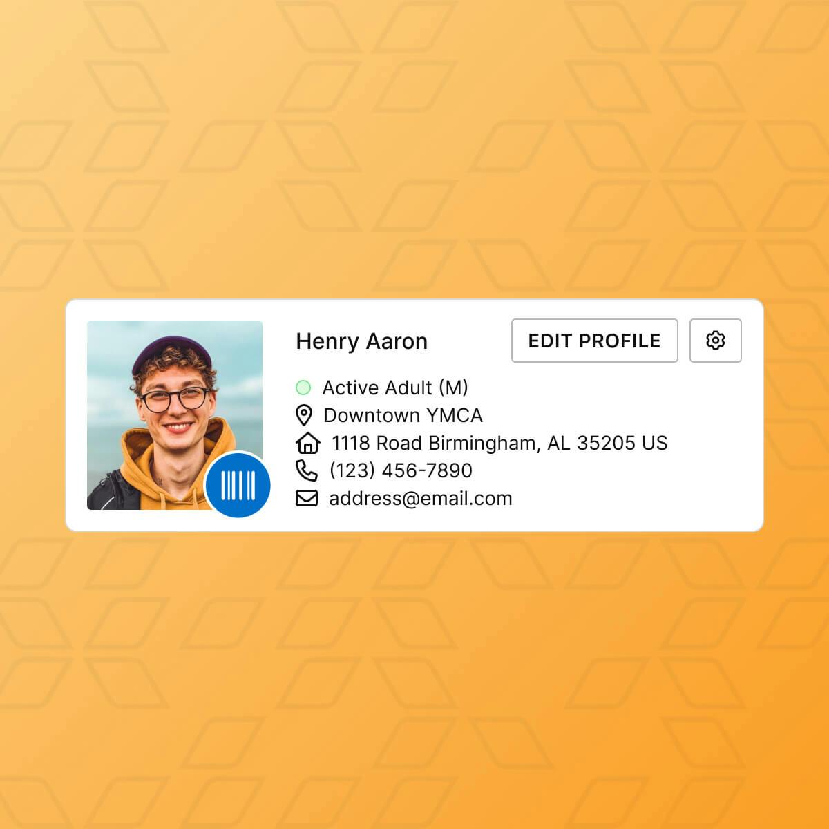 Member profile of Henry Aaron on Daxko's nonprofit CRM software, highlighting streamlined member management.