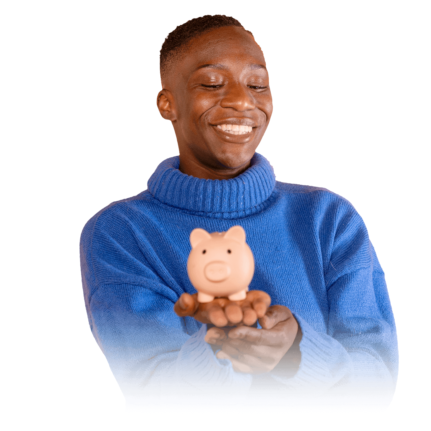 A smiling boy in blue dress holding piggybank in his hand, to showcase fundraising software for nonprofits