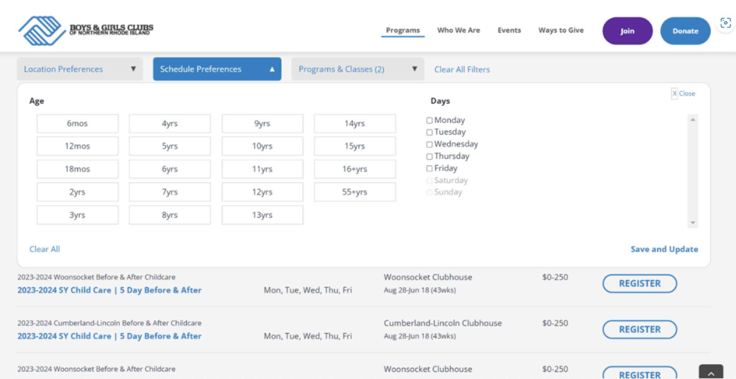 With the new design, parents can now make an account and register for programs in just a few clicks. Filters make it easy for parents to find the perfect program for their kids.