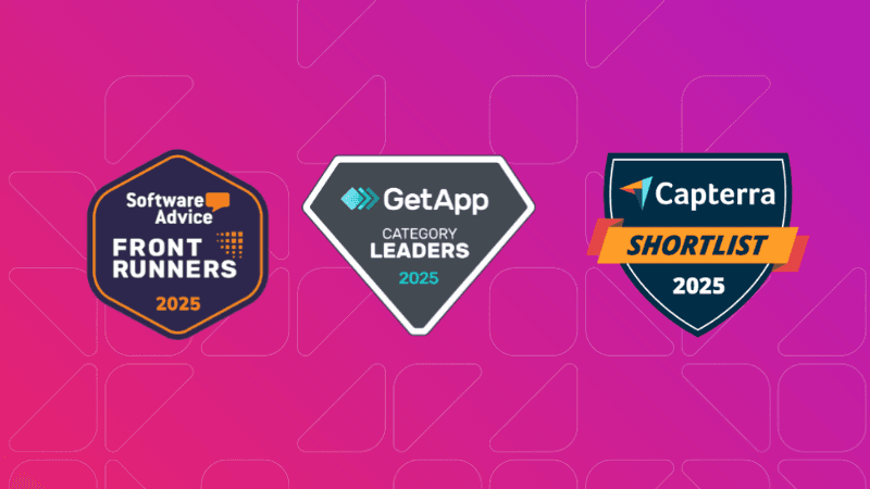 graphic featuring badges from Capterra, Software Advice, and Get App